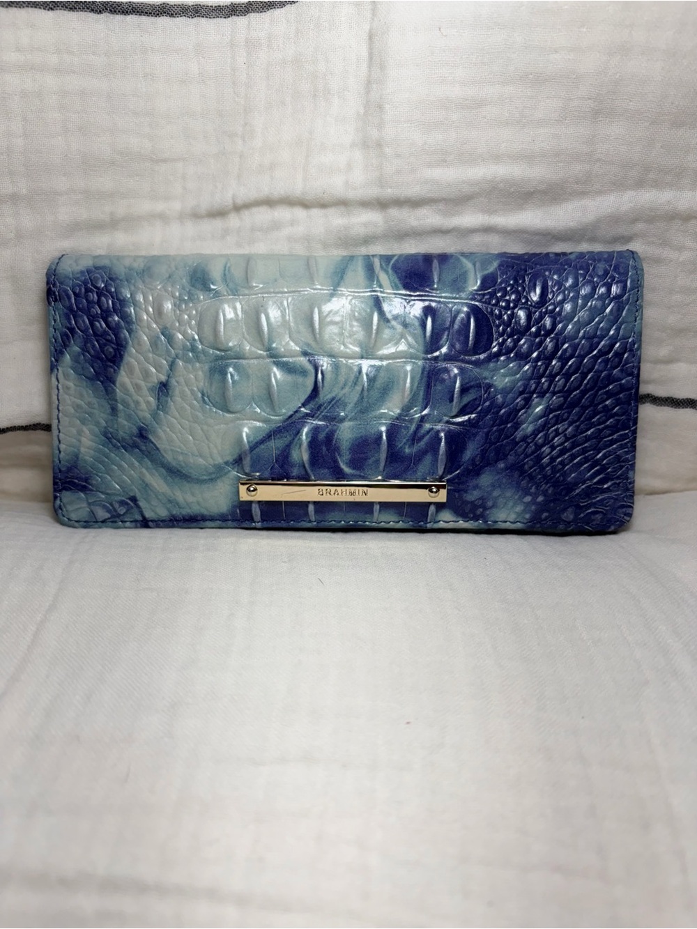 Brahmin Melbourne Ady Wallet Blue Marble Croco-Embossed Leather
